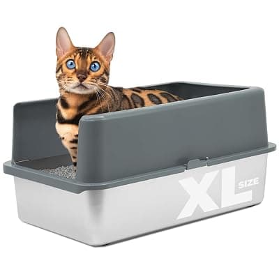 iPrimio Stainless Steel Cat Litter Box, XL 23.5" x 15.5" with Enclosure X-Large Covered Box