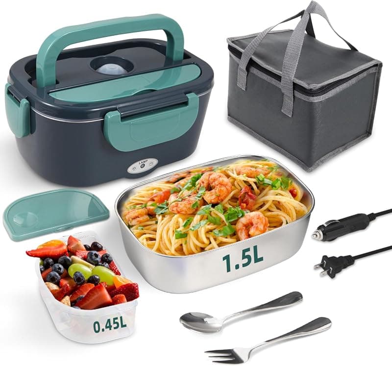 Electric Lunch Box Food Heater 1.5L — 80W, Car + Wall Plugs