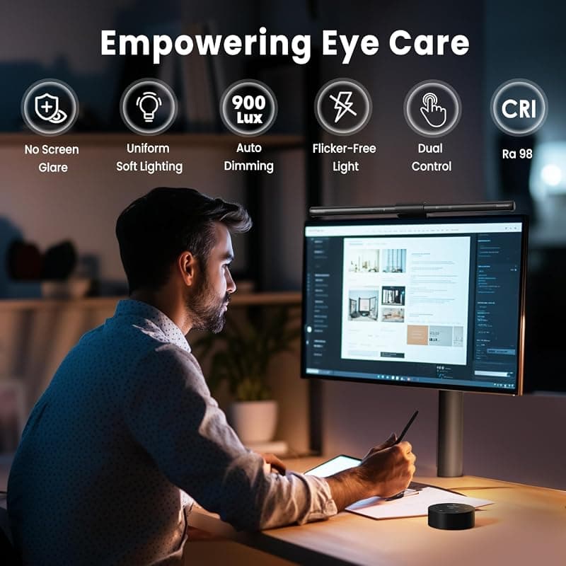Quntis Computer Monitor Lamp, Screen Monitor Light Bar for Eye Caring, USB Reading LED Task Lamp with Auto-Dimming, Dimmable Light Bar, Touch Control, No Glare Space Saving Home Office Desk Lamps ScreenLinear Pro ‎Gray
