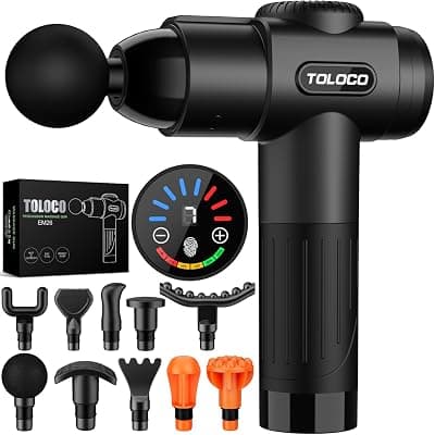 TOLOCO Massage Gun, Deep Tissue Back Massage for Athletes for Pain Relief, Percussion Massager with 10 Massages Heads & Silent Brushless Motor, Relaxation Gifts for Men Women, Black