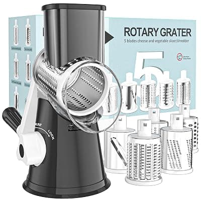 Cambom Rotary Cheese Grater Hand Crank Cheese Shredder, Black 5 BLADES Black