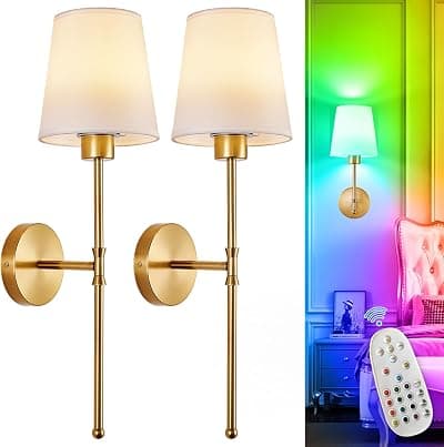 Depuley Battery Wall Sconces, Set of 2 — Gold, Rechargeable, Remote