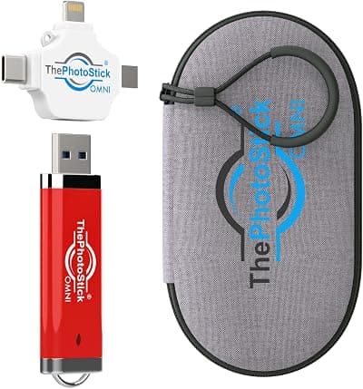 ThePhotoStick Omni 512GB — Photo Backup for iPhone, Android + Portable Case