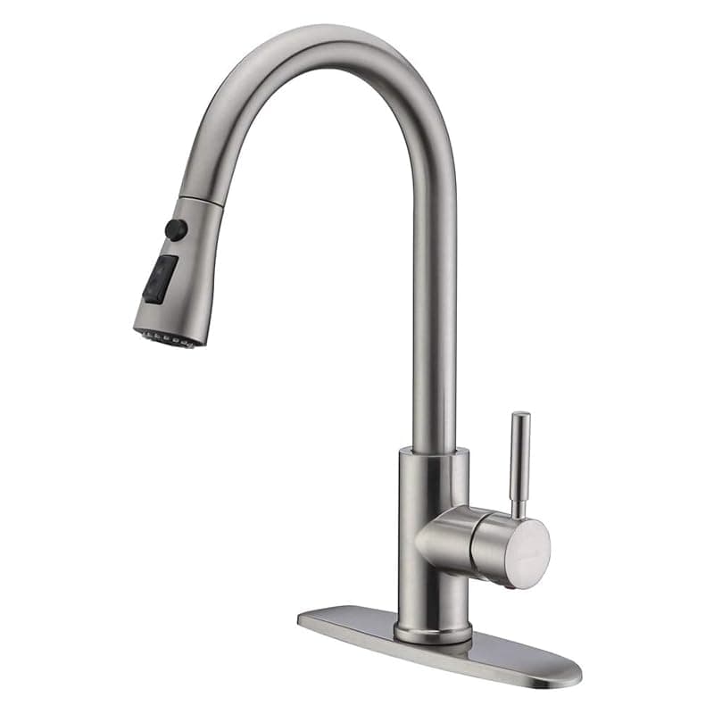 WEWE High-Arc Pull-Down Kitchen Faucet, Brushed Nickel, 3-Mode Sprayer Brushed Nickel Classic