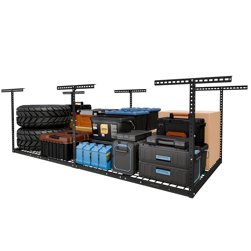 FLEXIMOUNTS 4x8 Overhead Garage Ceiling Storage Rack Organization, Black Black 4x8 ft 1 Pack