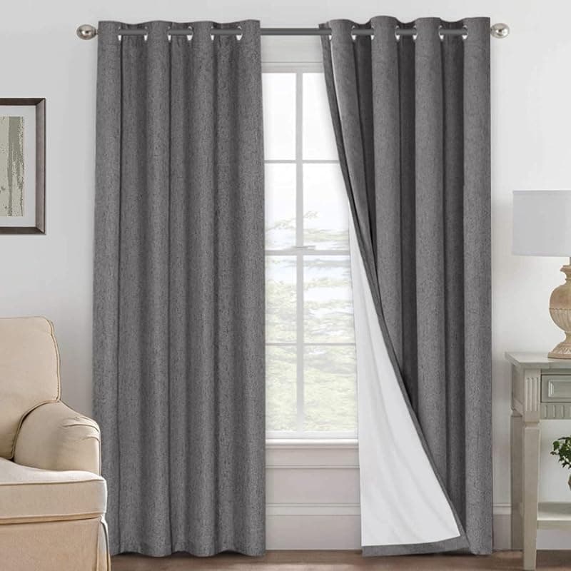 H.VERSAILTEX 100% Blackout Linen Curtains 84" L 2 Panels Grey
