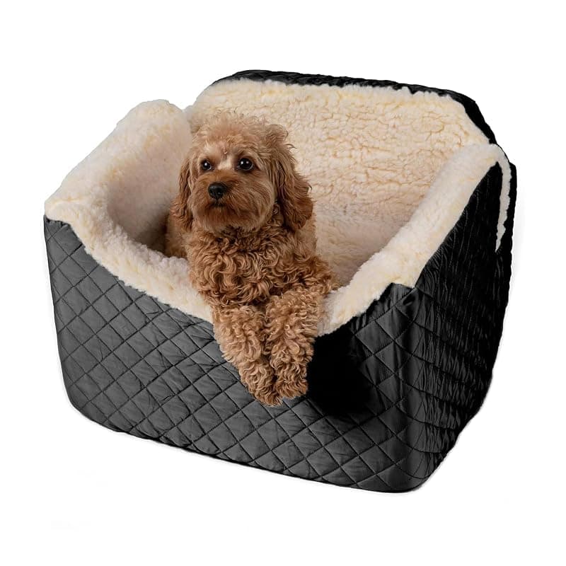 Snoozer Lookout I Car Seat - Dog Car Seats for Small Dogs, Puppy Booster Bed for Small & Medium Sized Pets Up to 25 Lbs, Elevated, Washable - Medium, Black Quilted Black Quilted Medium