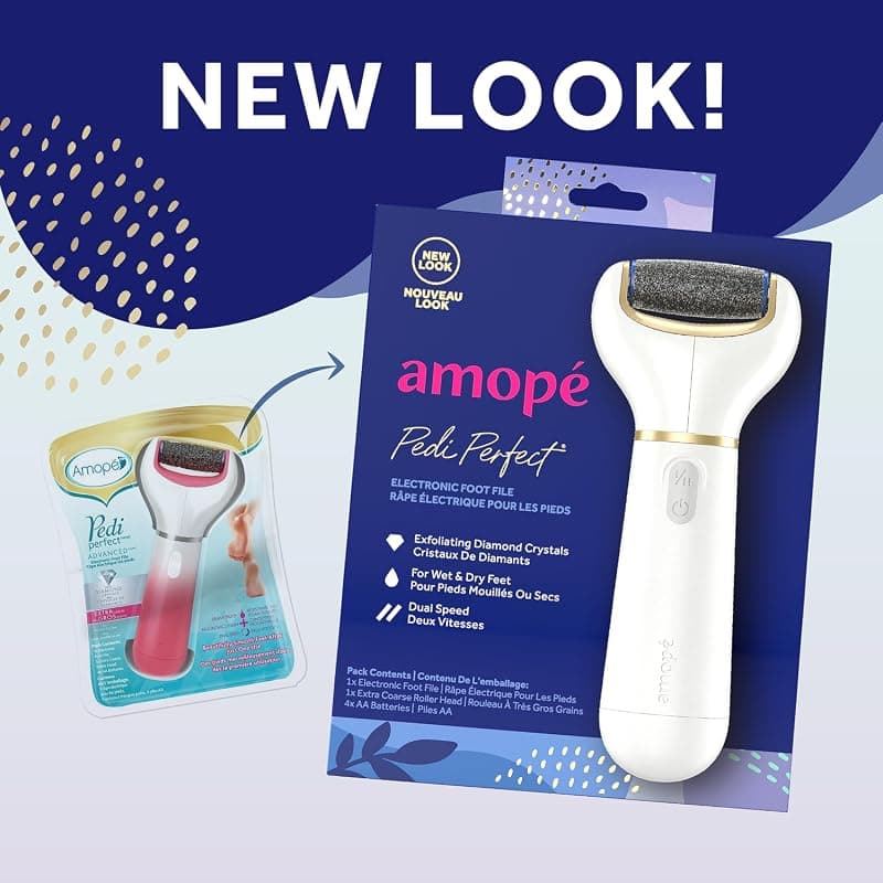 Amopé Pedi Perfect Electric Callus Remover Foot File w/ Diamond Crystals, Pedicure Tool for Feet, Removes Hard & Dead Skin, Feet Scrubber & Buffer, Splashproof, w/ Extra Coarse Roller Head, 1 Count 1 Count (Pack of 1)
