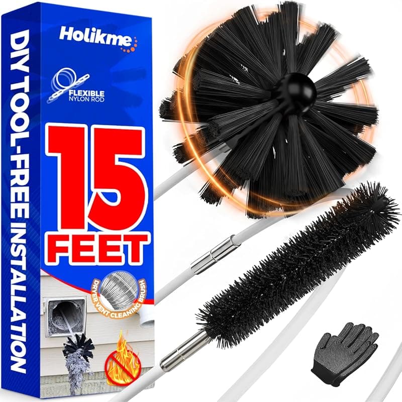 Holikme Dryer Vent Cleaner Kit - 15Ft Flexible Lint Brush for Deep Cleaning